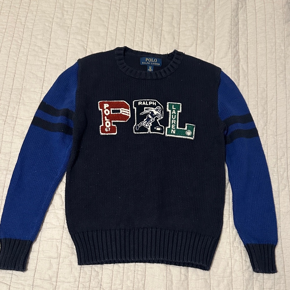 Polo by Ralph Lauren Men's Black and Blue Crewneck Sweater